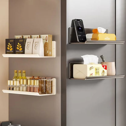 Punch-Free Wall Mounted Magnetic Fridge Shelf Kitchen Seasoning Spice Organizer Multifunctional Home Storage Box