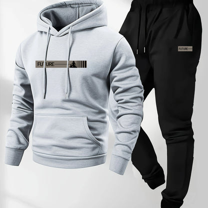 The 2026 new men's two-piece casual long-sleeved hooded sports shirt and sports pants set is suitable for wearing in autumn
