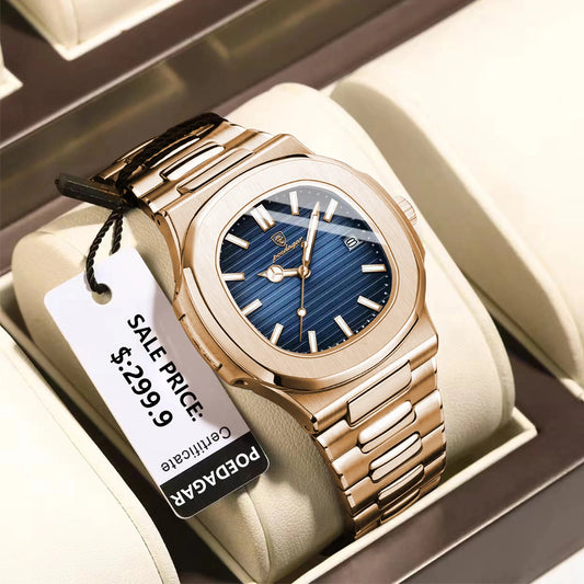 POEDAGAR Fashion Business Man Watch Waterproof Luminous Date Stainless Steel Men Quartz Watch Luxury Square Men's Watches Reloj