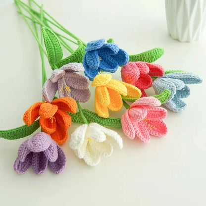 New Hand-Knitted Flowers Artificial Tulips Bouquet Cotton Yarn Crochet Fake Flowers for Wedding Home Table Decor New Year Gifts