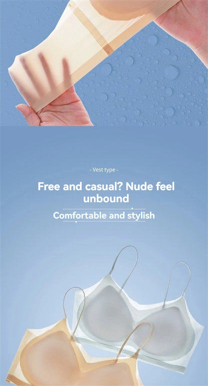 Ultra-Thin Breathable Ice Silk Top Bra Women's Bustier Underwear Seamless Back Halter Vest Wrap Bra Small Chest Together