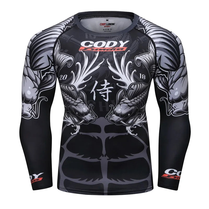 New Men Sports Jiu Jitsu BJJ Suit Gym Fitness Compression Clothes Running Jogging Sport Wear Exercise Workout Rashguard Tights
