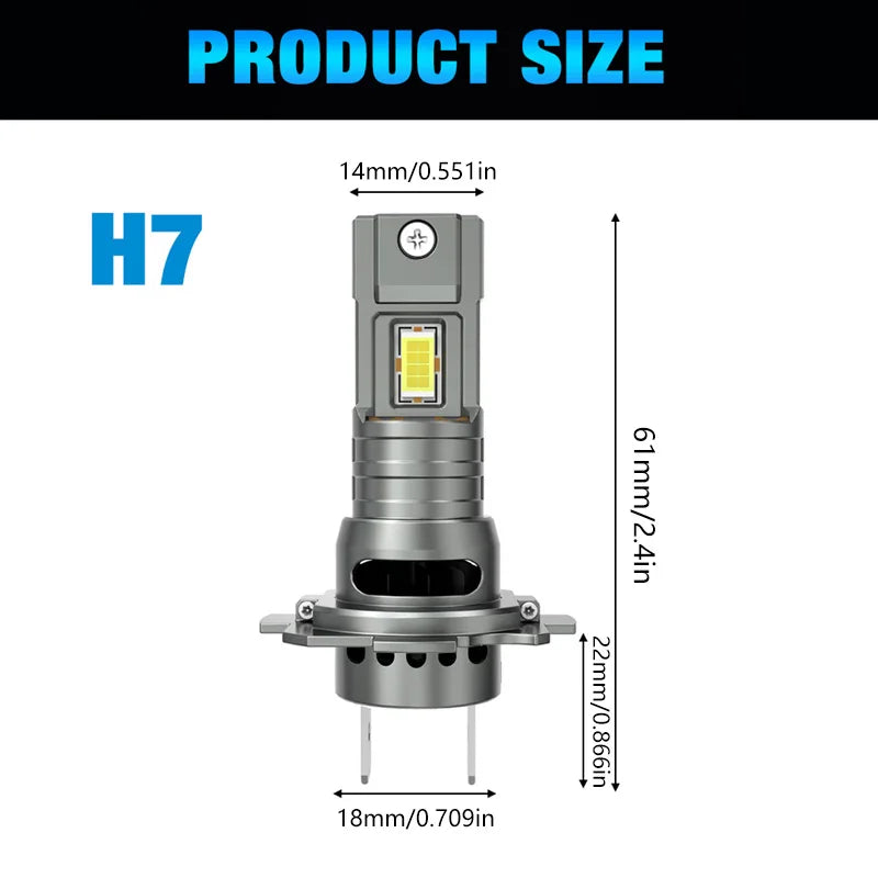 H7 LED Headlight CANBUS 30000LM 7035 CSP Chips 1:1 MINI Size Plug And Play Auto Lamp 6000K Wireless Turbo Fog Light With Fan