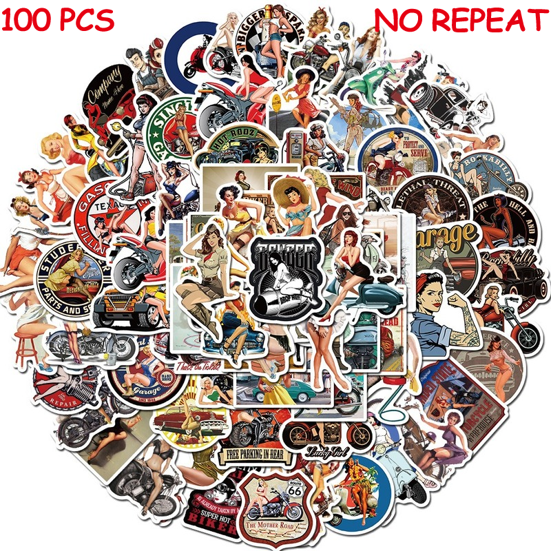 10/50/100pcs Aesthetic Retro Hot Girls Graffiti Stickers Motorcycle Guitar Phone Laptop Refrigerator Luggage Skateboard Decals