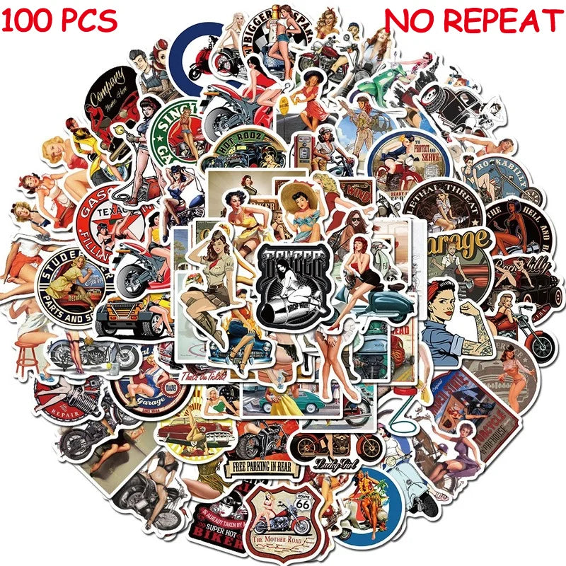 10/50/100pcs Aesthetic Retro Hot Girls Graffiti Stickers Motorcycle Guitar Phone Laptop Refrigerator Luggage Skateboard Decals