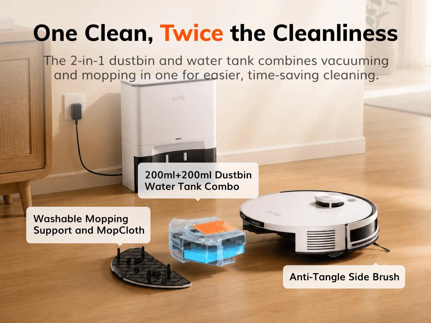 ILIFE A30 Pro Robot Vacuum Cleaner with Automatic Self-Emptying Station, 5000Pa Strong Suction, LDS Navigation, 180min Runtime, 2-in-1 Mop and Sweep, APP Control  ,Home Floor Carpet Clean