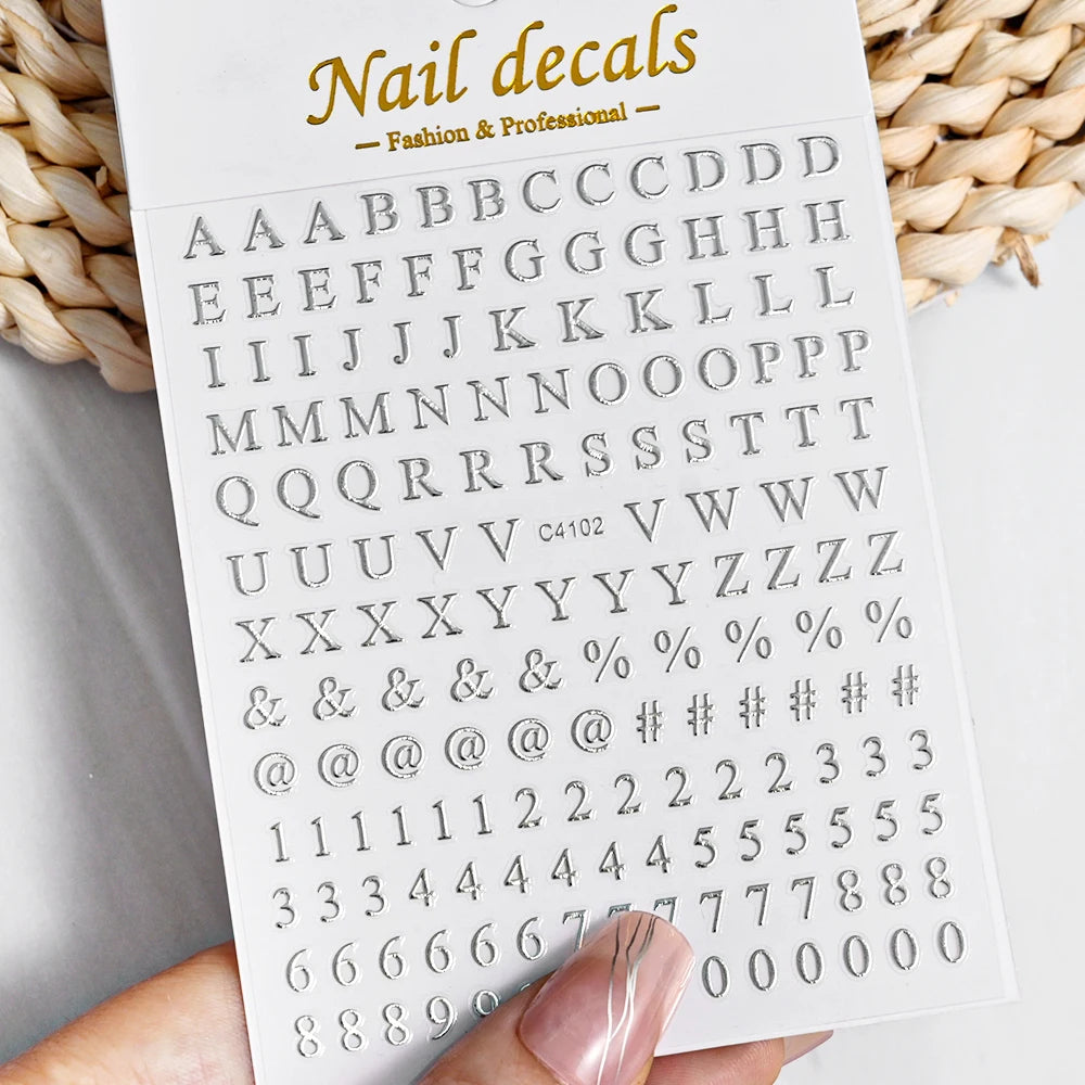 3D Glittery Gothic Letter Design Nail Art Stickers Uppercase Alphabet Letters Artistic Designs DIY Nail Art Decals Decoration #1