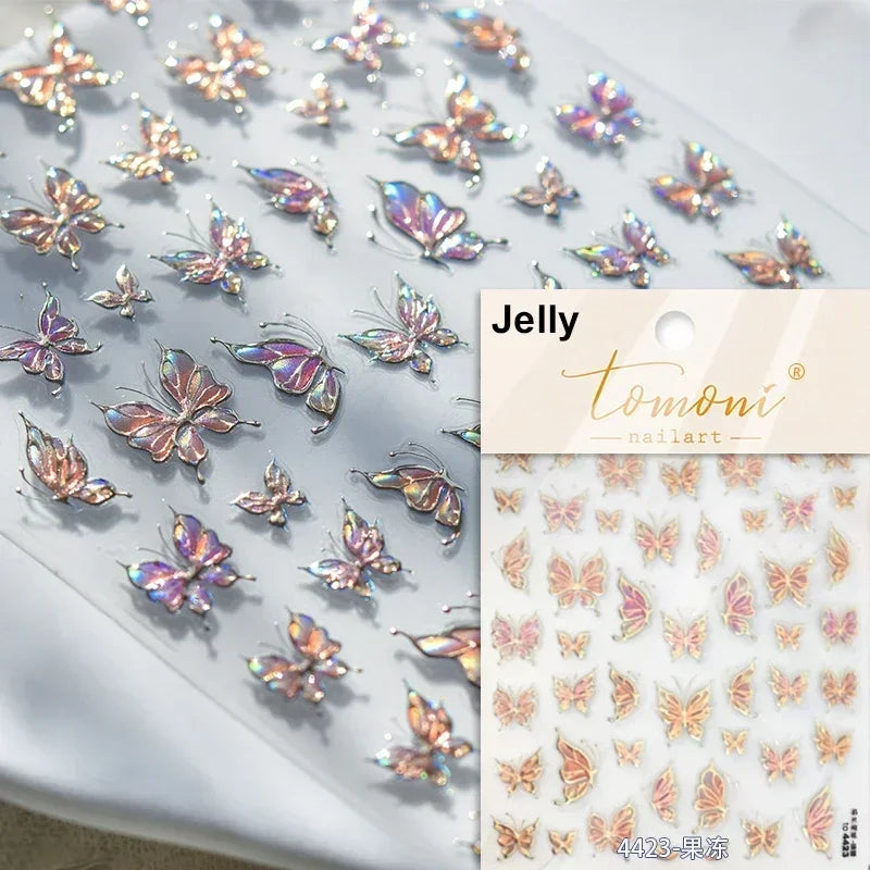 1pcs 5D Japanese Black Butterfly Nail Art Stickers Glitter Shiny Kawaii Self Adhesive Manicure Decorations Tool Decals Accessory