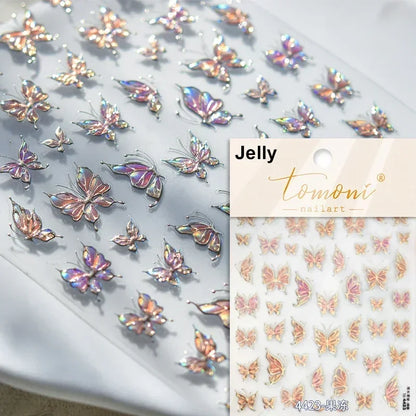 1pcs 5D Japanese Black Butterfly Nail Art Stickers Glitter Shiny Kawaii Self Adhesive Manicure Decorations Tool Decals Accessory