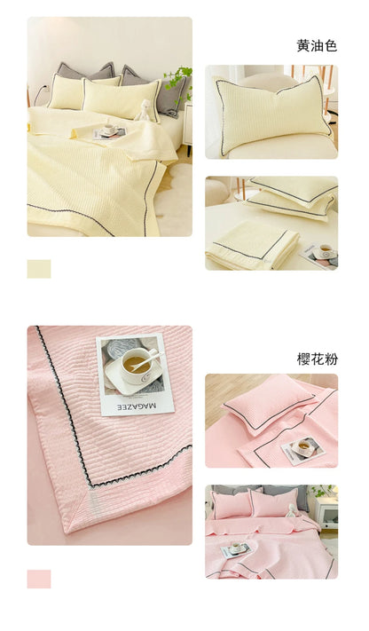 French Skin-friendly Spring Summer Blanket Set Elegance Princess Bubble Yarn Quilted Duvet Lightweight Air Conditioning Quilt