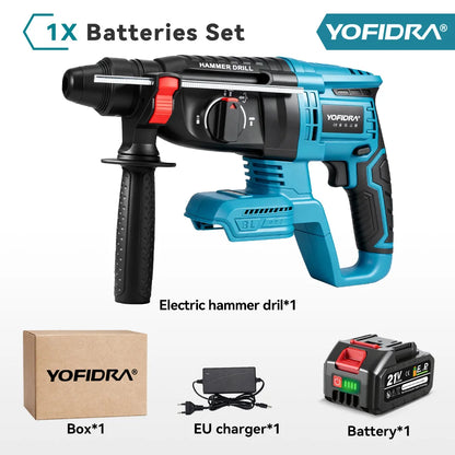 YOFIDRA 26MM Brushless Electric Hammer Drill Multifunctional Rotary Cordless Rechargeable Power Tools For Makita Battery Pin