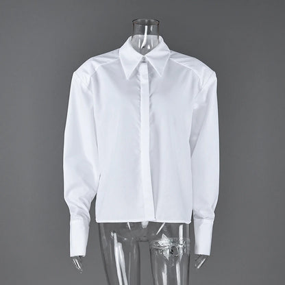 Linad Autumn Elegant White Puff Sleeve Shirt Office Lady Single-Breasted Woman Blouse 2025 Street Chic Turn Down Collar Tops