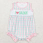 Wholesale Baby Girl Newborn Birthday Balloons Romper Bubble Embroidery Pink Plaid Bows Jumpsuit Kids Toddler Summer Clothes
