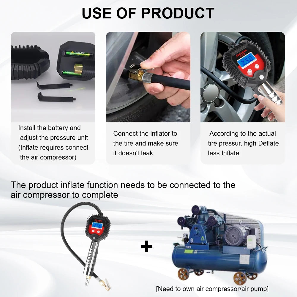 Digital Display Tire Pressure Gauge Auto Accessories High-precision Monitoring Inflation Gun Universal Car Tire Manometro