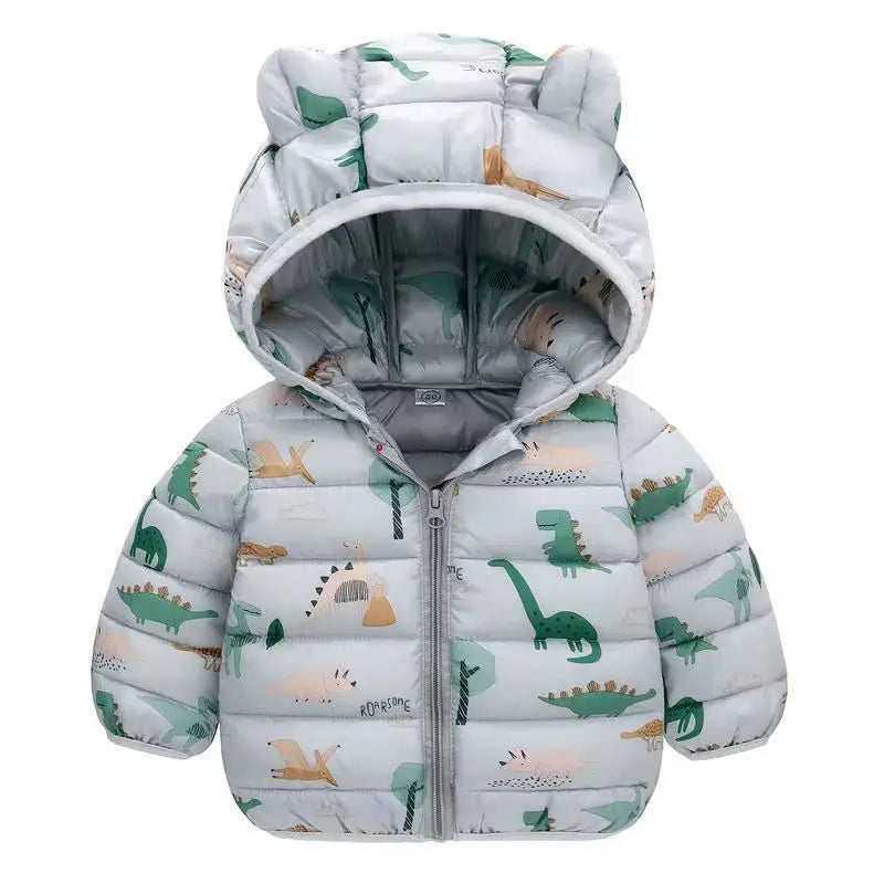 Baby Boys Girls Down Jackets Kids Cartoon Bear Zipper Coats Autumn Boys Thin Warm Hooded Jackets Children Clothes Outerwear