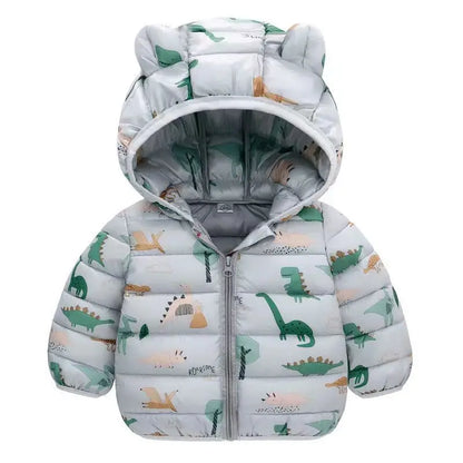 Baby Boys Girls Down Jackets Kids Cartoon Bear Zipper Coats Autumn Boys Thin Warm Hooded Jackets Children Clothes Outerwear