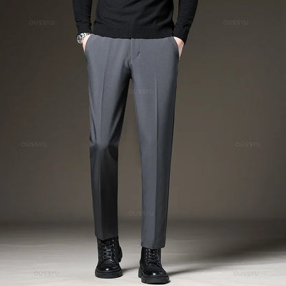Autumn Winter Men‘s Suit Pants Slim Business Office Elastic Waist Black Grey Classic Pant Korean Trousers Male Plus Size 28-38