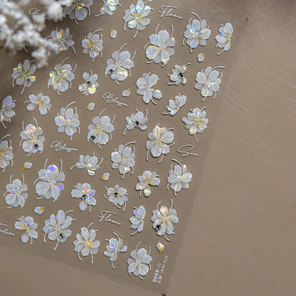White Flower Petal Cherry Blossom Peach Blossom Falling Petal Floral Gradient 5D Self Adhesive Nail Art Sticker Manicure Decals