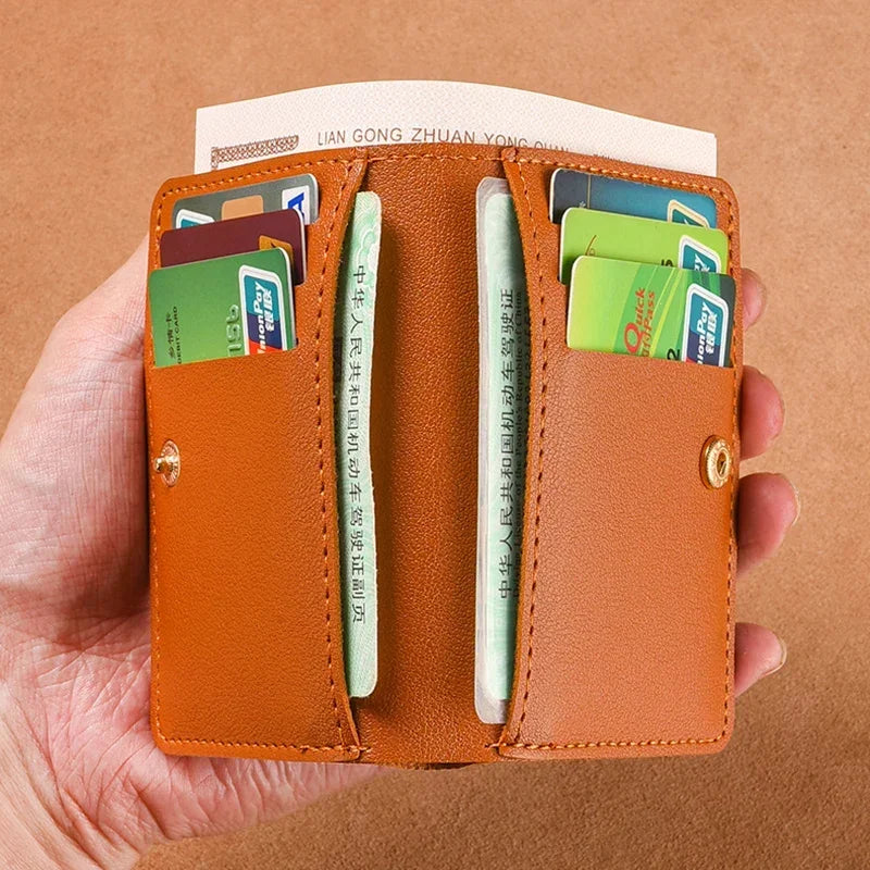 2025 Women's New Simplified Folding Button Small Wallet Soft Leather for Driver's License Male Student Card Bag
