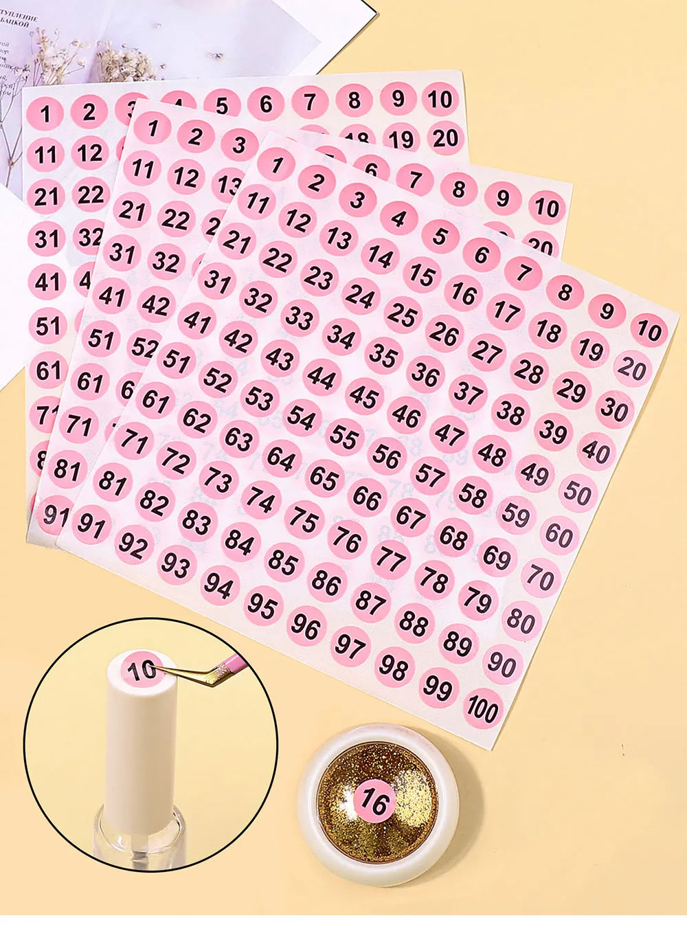 2Pcs/Lot Waterproof Pink Number Sticker Label For Nail Polish Color Gel Varnish Marking Digital Label Sticker Manicure Tool