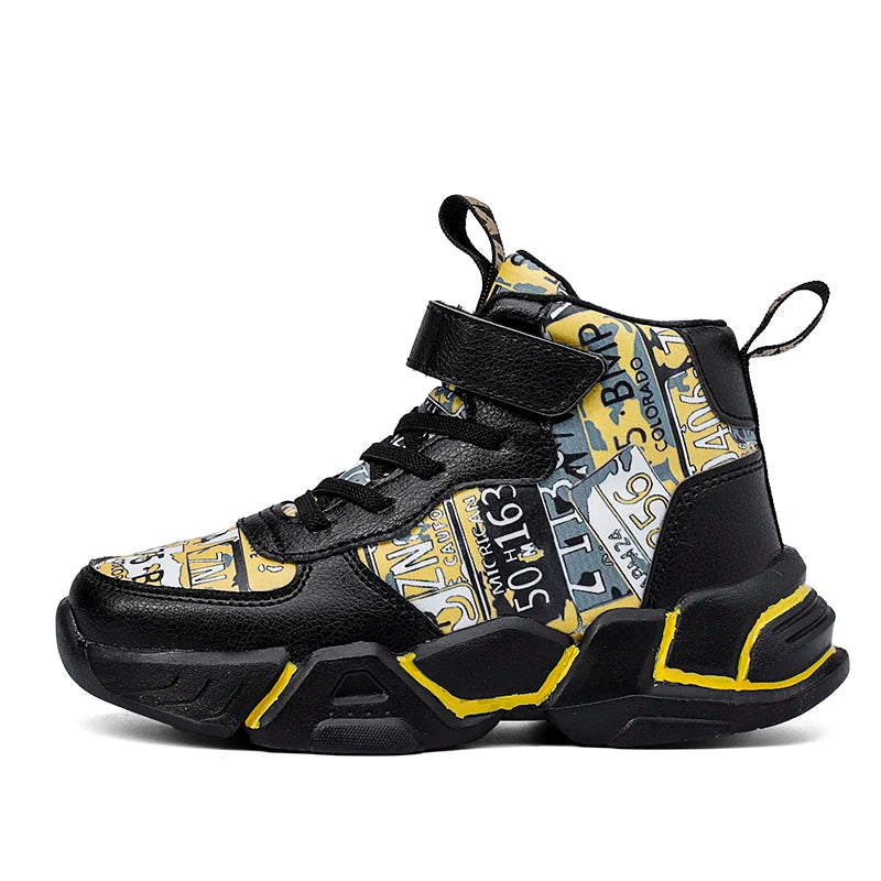 Children Shoes Boy Sneakers Fashion Print Luxury Designer High Top Sneakers Kids Tenis Shoes Boy Sports Casual