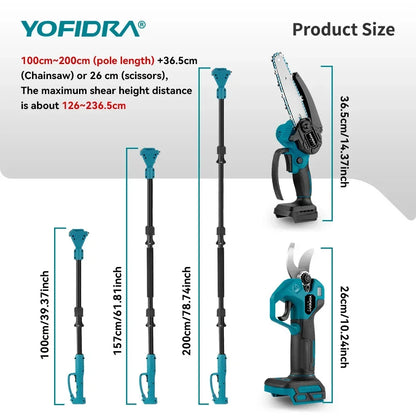YOFIDRA 3IN1 Brushless Electric Chainsaw Telescoping Pole High Branch Saw Woodworking Pruning Power Tool  Makita 21V Battery Pin