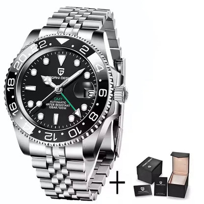 PAGANI DESIGN 2026 40MM Luxury Men GMT Automatic Machinery Watch Ceramic Bezel Jubilee Strap Sapphire Waterproof Watches for men