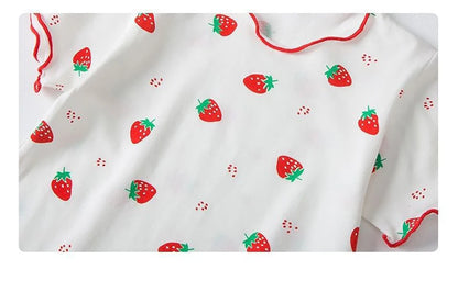Baby Girl Strawberry Pajamas Set Summer Short Sleeve Thin Two Piece Toddler Kids Sleepwear Infant Home Wear Clothes