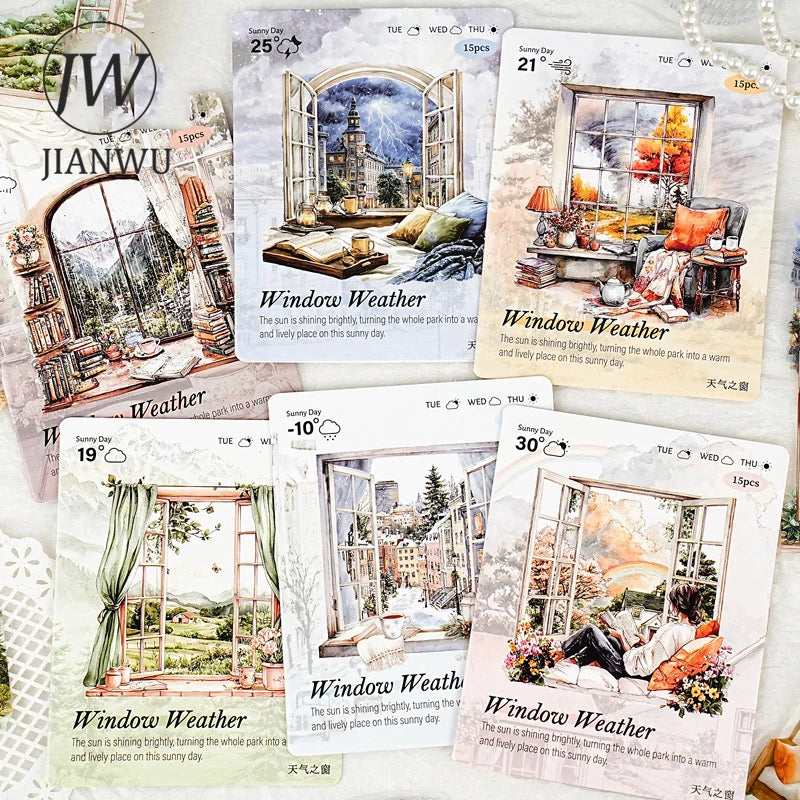 JIANWU Weather Window Series Vintage Plant Flower Landscape Material Collage PET Sticker Creative DIY Journal Stationery