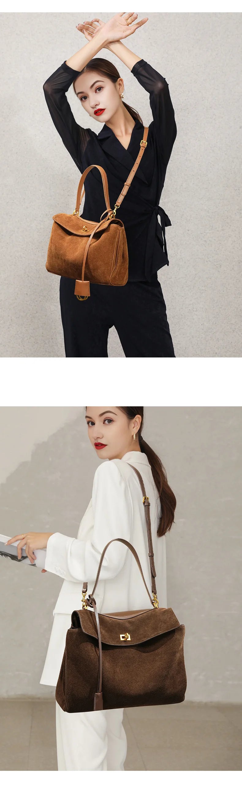 Large Capacity Autumn Winter Suede Leather Tote Bag Frosted Cowhide High-Grade Shoulder Bag for Women
