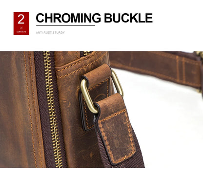 CONTACT'S Genuine Leather Men's Messenger Bag Vintage Sling Shoulder Bags for 7.9" iPad Mini High Quality Male Crossbody Bag Men