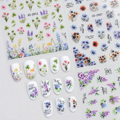 3d Nail Art Decals Spring Booming Violets Lavenders Purple Blue Pink Flowers Butterflys Stickers Decoration For Nail Tips Beauty