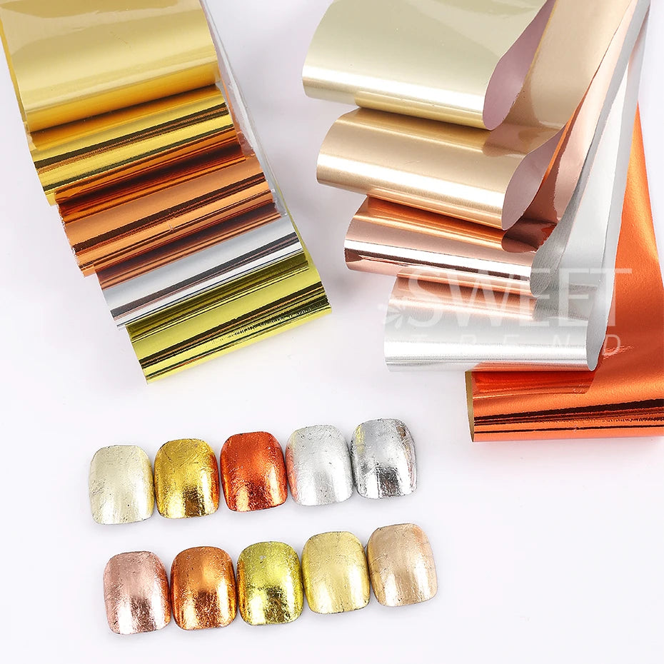 10pcs Metallic Nail Transfer Foils Mirror Gold Silver Purple Starry Paper Gel Polish Transfer Sticker DIY Pattern Manicure Decor
