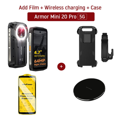 Ulefone 4.7" Rugged Phone Armor Mini 20 Pro 5G Android 14 16+256GB Smartphone LED Light 64MP Night Camera Mobile Phone