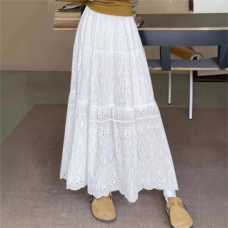High-waisted Sheer Solid Color A-line Elastic Waist Skirt Women's Summer New Elegant Formal Party Vacation Versatile Maxi Dress