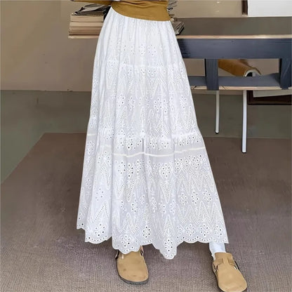 High-waisted Sheer Solid Color A-line Elastic Waist Skirt Women's Summer New Elegant Formal Party Vacation Versatile Maxi Dress