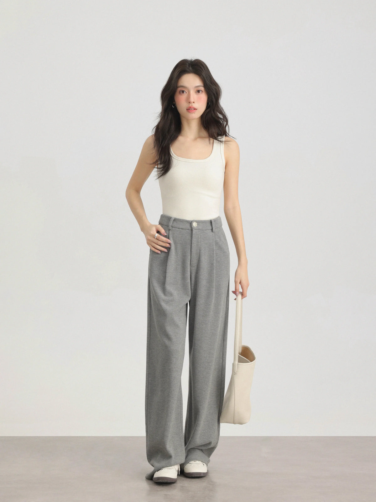 Spring Women U-Neck Knit Tank Top Cashmere-Like Fabric Elastic Slim Fit Sleeveless Camisole Solid Color Base Layer Stylish Vest