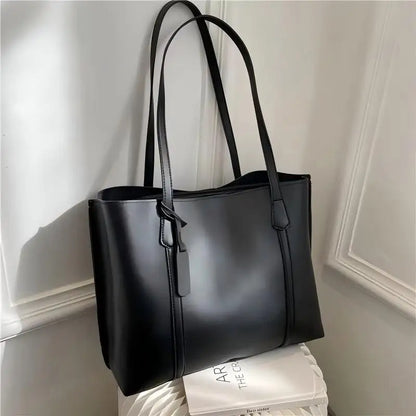Women Korean Fashion Large Capacity Soft PU Leather Tote Bag 2025 New Casual Versatile Single Shoulder Handbag Daily Commute