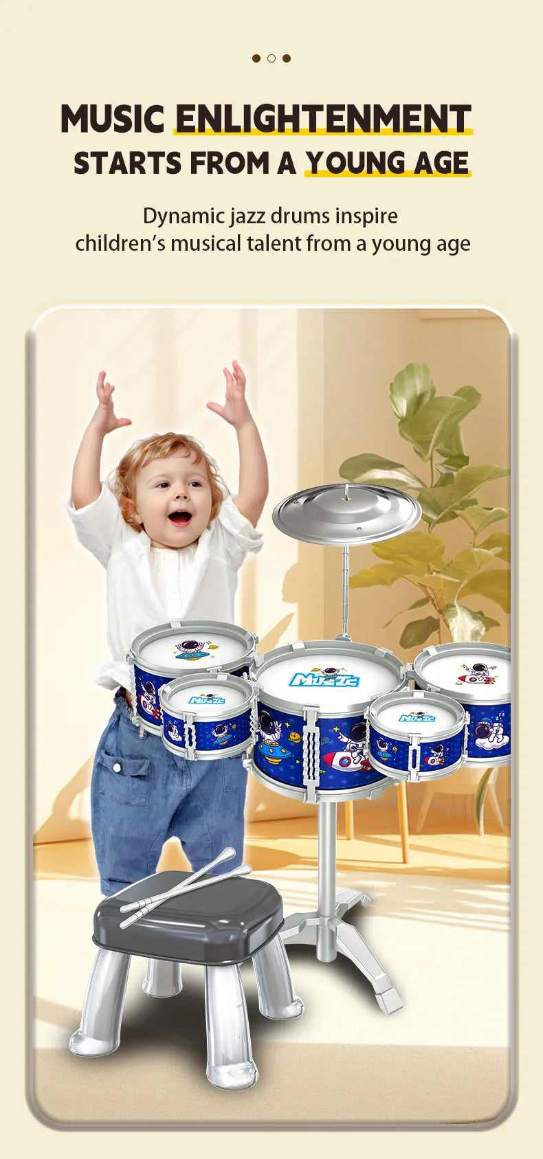 Drums, Jazz Drums, Music Enlightenment for Children and Babies, Toys, Imitation Musical Instruments, Beginners Practicing Music