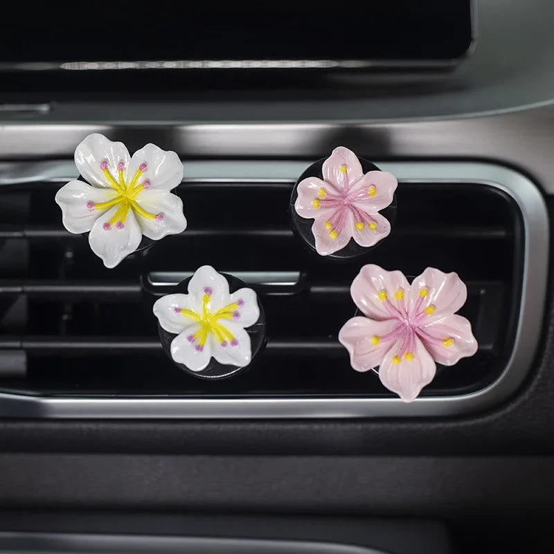 2Pcs Car Perfume Clip Flower Car Air Freshener with Fresh Color Air Outlet  Decorations Bright Peach Blossom Cherry Blossom