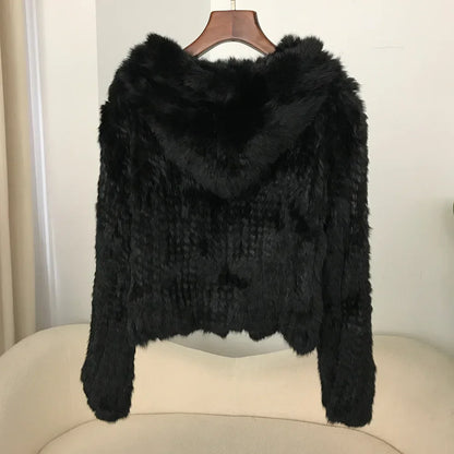 2024 Short Rabbit Fur Coat for Women Autumn Winter New Encrypted Thickened Handmade Double-sided Woven Hooded Korean Style
