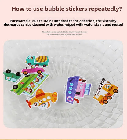 Reusable Bubble Sticker Book for Kids - Multi-Themed Educational Learning Activities, Washable & Safe Toddler Stickers