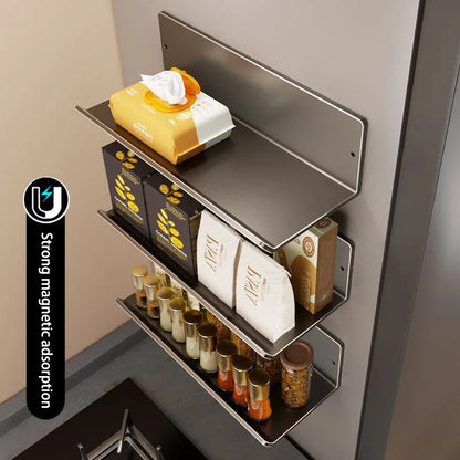 Magnetic Kitchen Refrigerator Storage Rack Without Punching Wall-mounted Condiments Spice Shelf Household Organizer