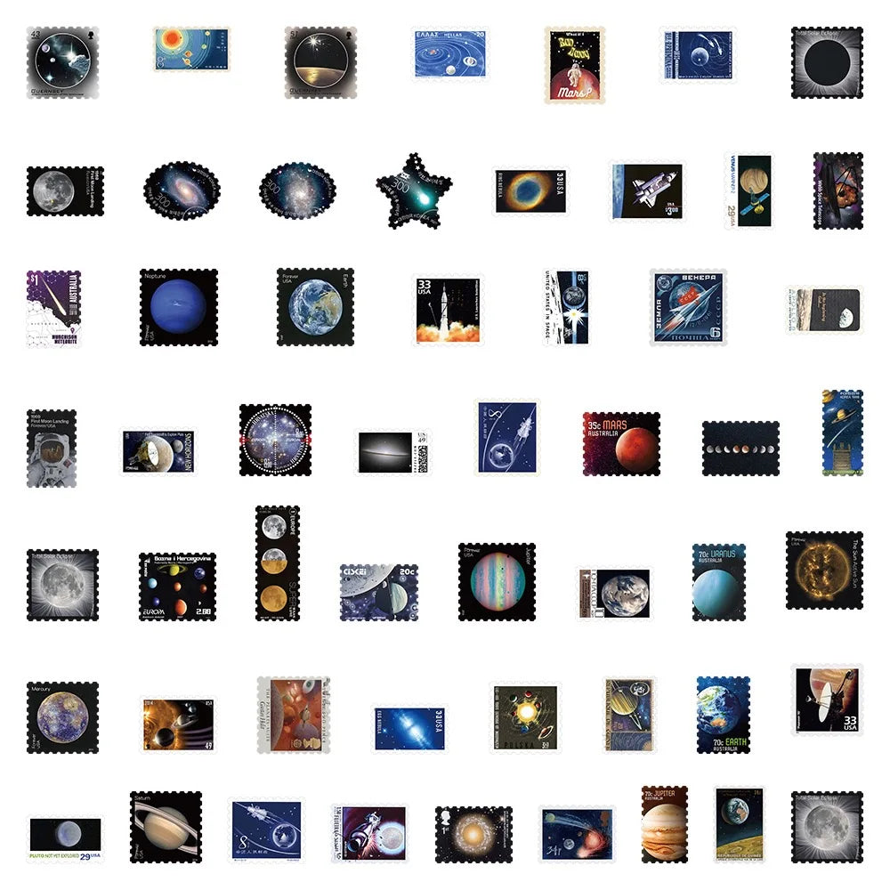 10/55PCS Interstellar Space Planets Stamps Transparent Stickers Creative Universe Aesthetic Decals Toy DIY Laptop Phone Guitar