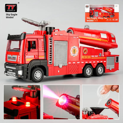 New Alloy Fire Truck Toy Large Size for Boys Water Spray & Smoke Exhaust Function Kids Ladder Rescue Vehicle Model Pull Back