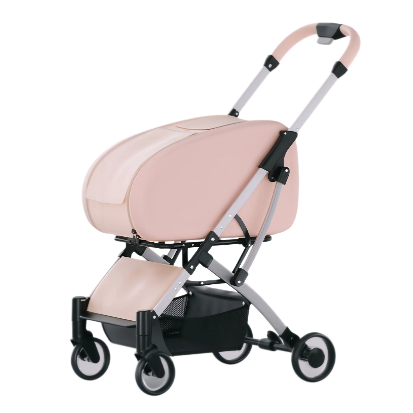 Clear View Foldable Portable Pet Stroller Button Closure Breathable Lightweight Travel Cart Transparent Window For Cats Dogs