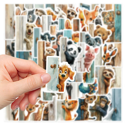 10/30/50pcs Outside The Door Peeping at Animal Stickers Funny Cartoon Sticker Scrapbook Phone Laptop Cute Decals Decoration Toy