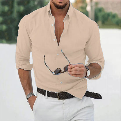 New Cotton Linen Shirts Men's Tops Causal Loose Solid Color Long Sleeves Lapel Men's Autumn Casual Wear Streetwear