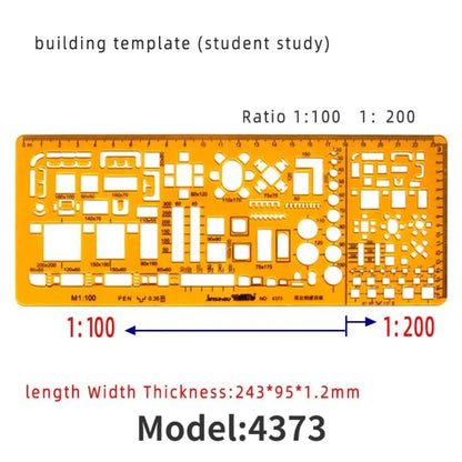 Geometric Drawing Template Set With Measuring Ruler - Yellow Transparent Plastic Tools+Bonus PE Zipper Bag - For Architecture