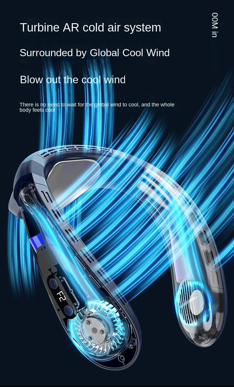 Portable Bladeless Neck Fan with Cooling Plate - Quiet Rechargeable USB Charged Air Conditioner for Travel Camping & Outdoor Adv
